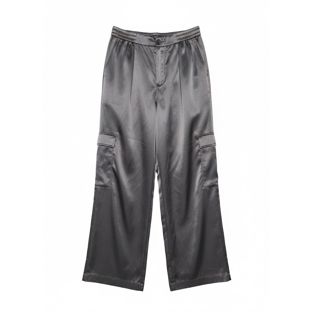 Calme Johnny Was‎ Gray Satin Cargo Pants Elastic Waist Size M